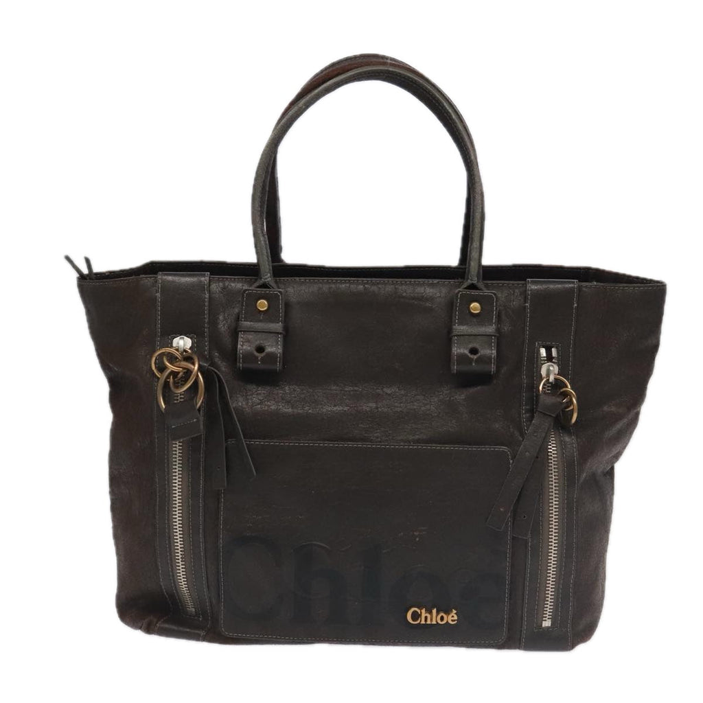 Chloe Tote Bag Leather Dark Brown Gold Silver bs19915
