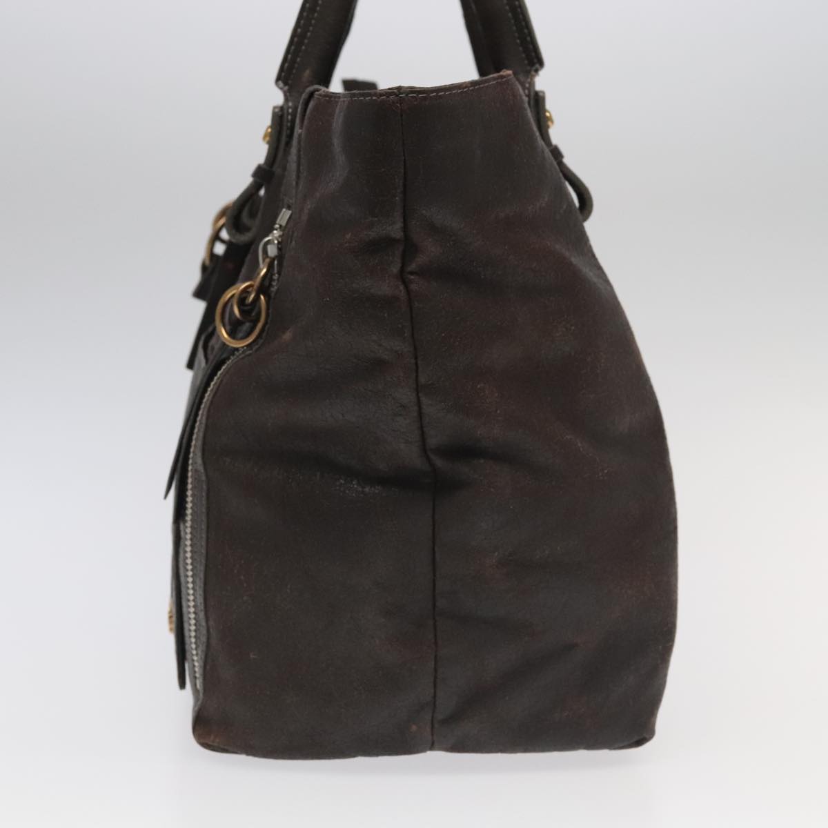 Chloe Tote Bag Leather Dark Brown Gold Silver bs19915