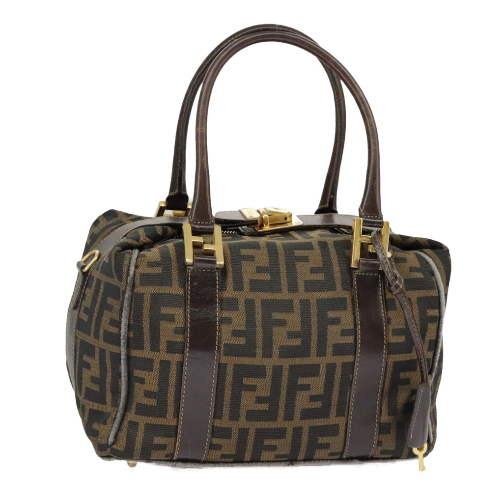 FENDI Zucca Canvas Hand Bag Brown Black Goldbs19936