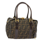 FENDI Zucca Canvas Hand Bag Brown Black Goldbs19936