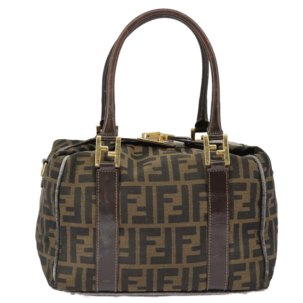 FENDI Zucca Canvas Hand Bag Brown Black Goldbs19936