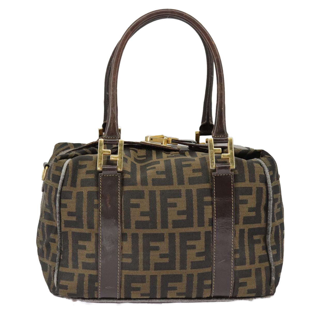 FENDI Zucca Canvas Hand Bag Brown Black Goldbs19936