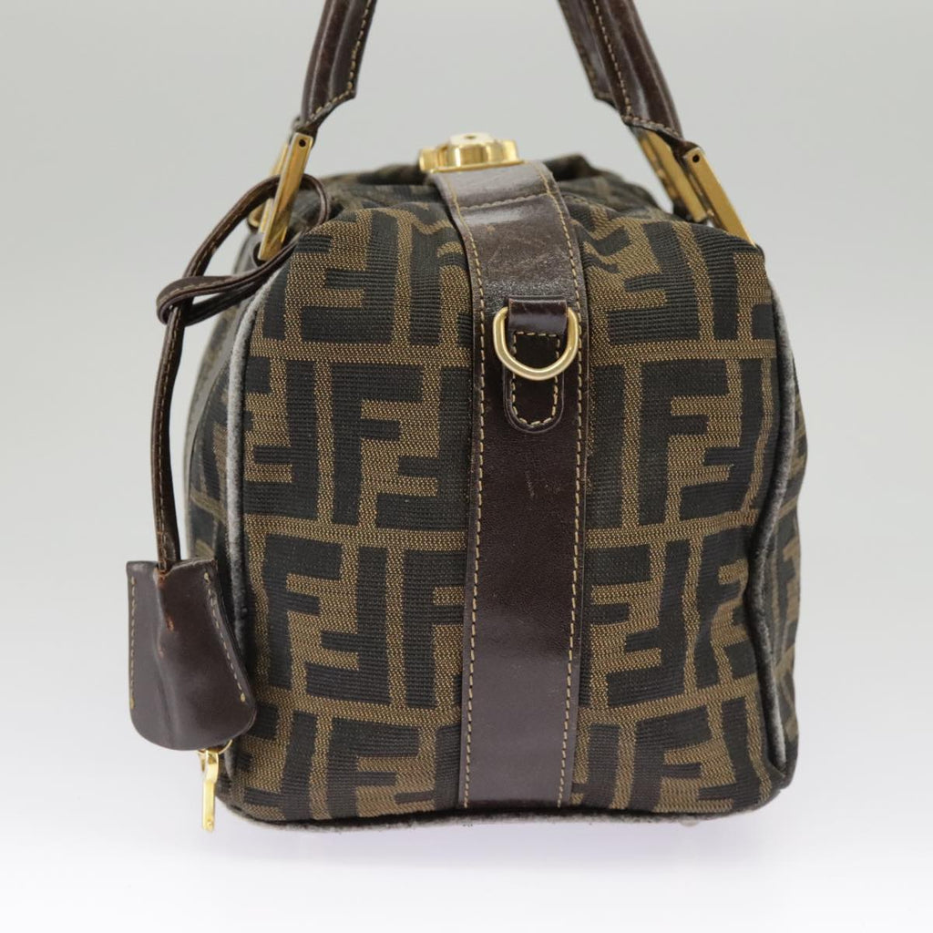 FENDI Zucca Canvas Hand Bag Brown Black Goldbs19936