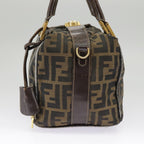 FENDI Zucca Canvas Hand Bag Brown Black Goldbs19936