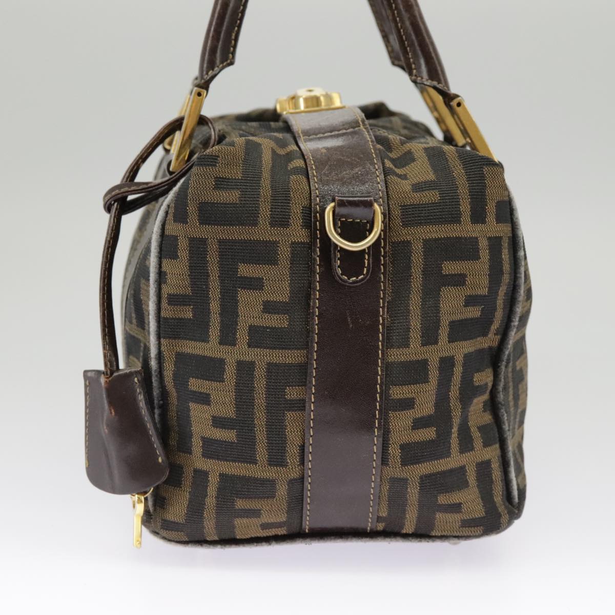 FENDI Zucca Canvas Hand Bag Brown Black Goldbs19936