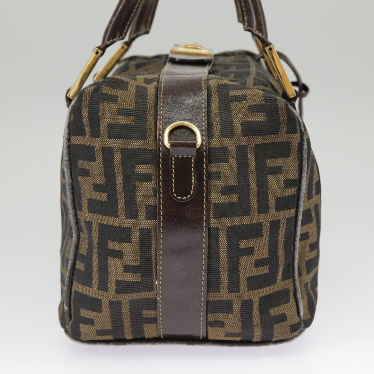 FENDI Zucca Canvas Hand Bag Brown Black Goldbs19936