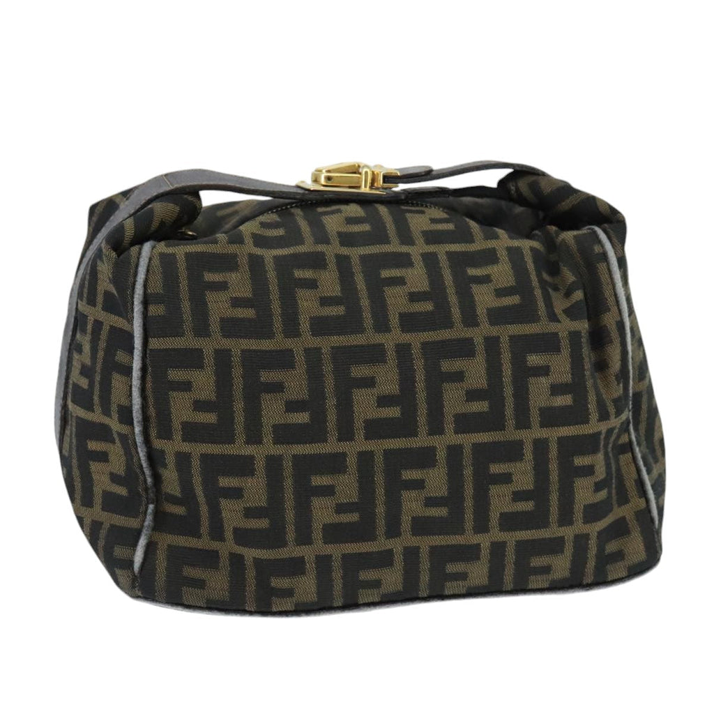 FENDI Zucca Canvas Hand Bag Brown Black goldbs20148