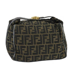 FENDI Zucca Canvas Hand Bag Brown Black goldbs20148