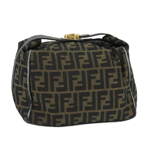 FENDI Zucca Canvas Hand Bag Brown Black goldbs20148
