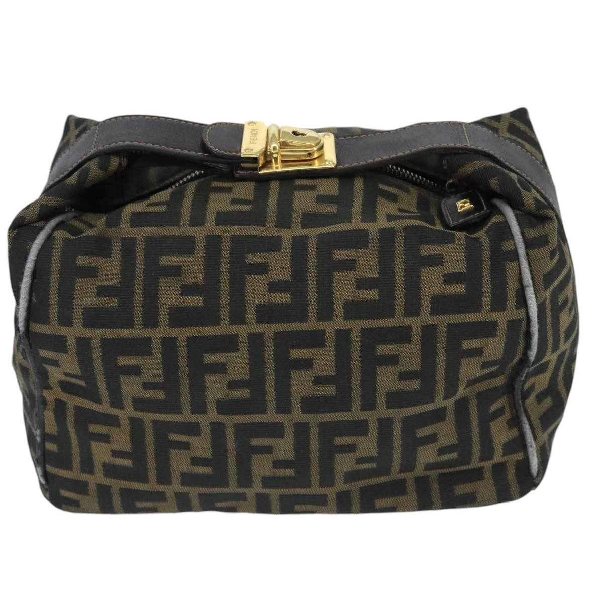FENDI Zucca Canvas Hand Bag Brown Black goldbs20148