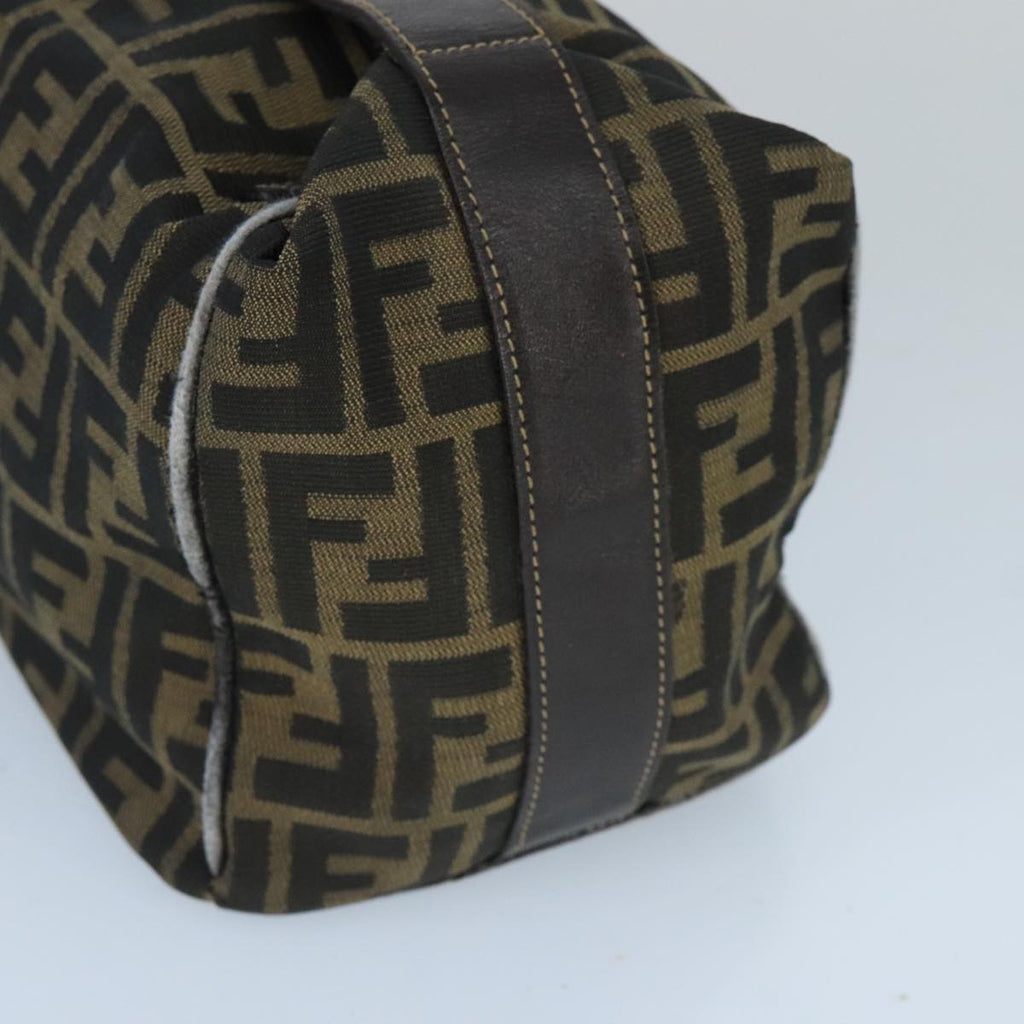 FENDI Zucca Canvas Hand Bag Brown Black goldbs20148