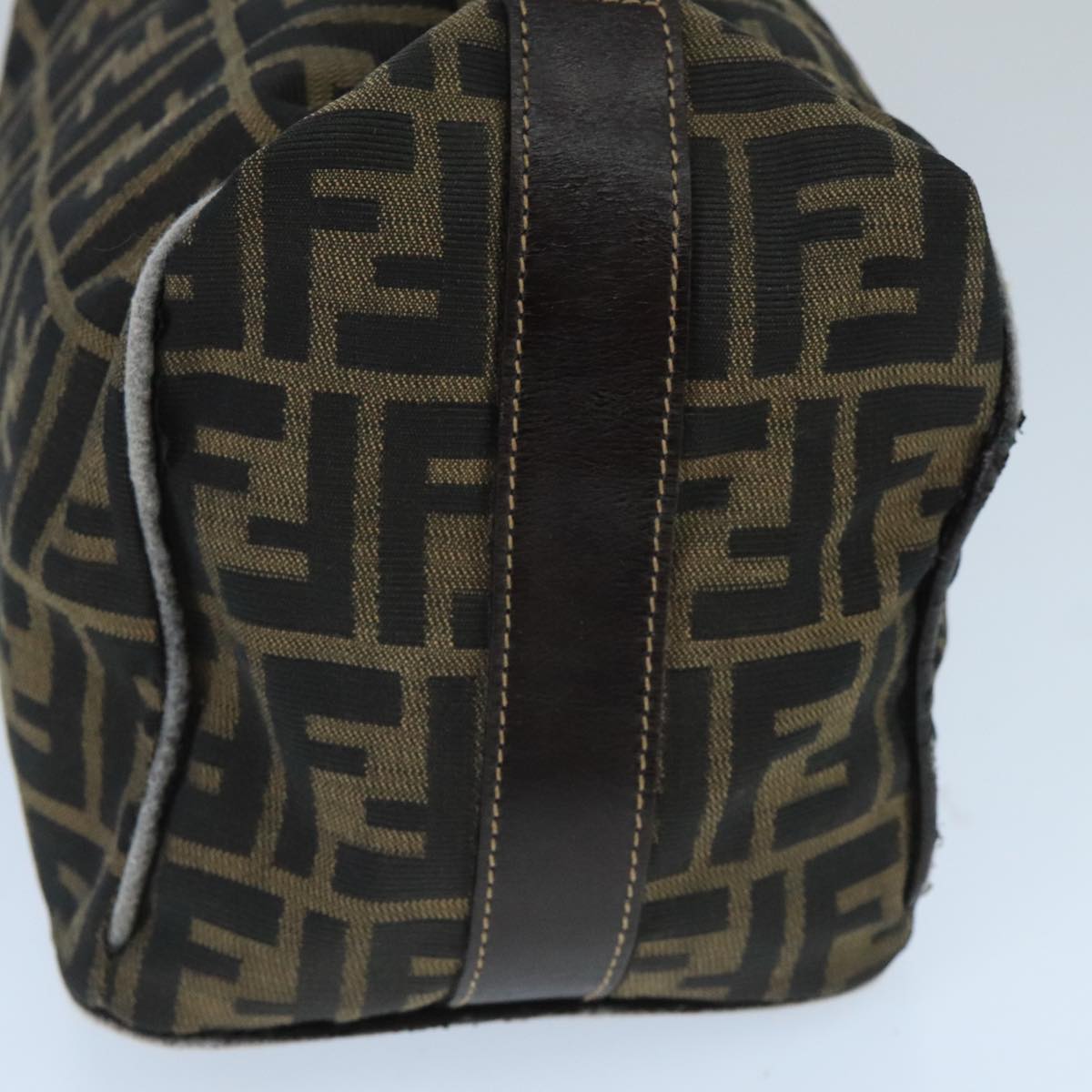 FENDI Zucca Canvas Hand Bag Brown Black goldbs20148