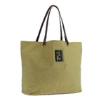 FENDI Tote Bag Nylon Leather Beige Brown Silverbs20576