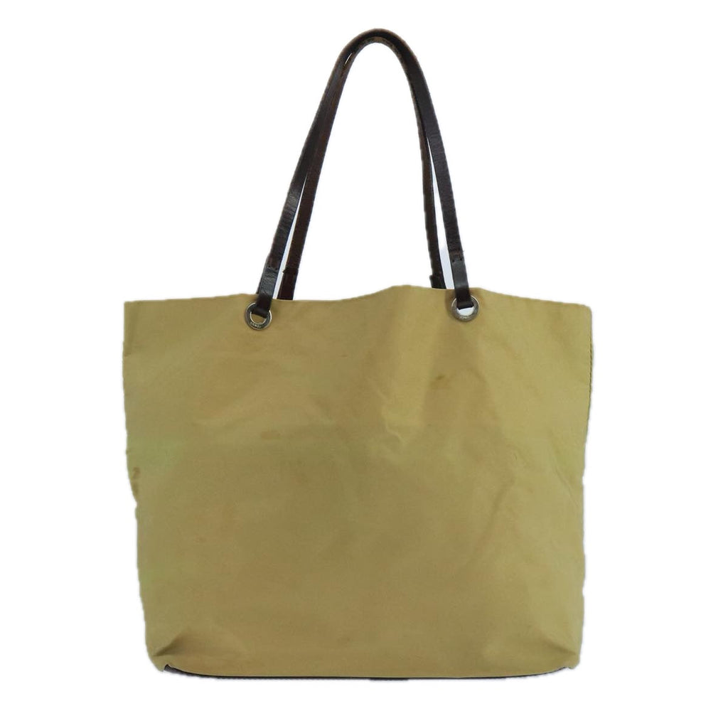 FENDI Tote Bag Nylon Leather Beige Brown Silverbs20576