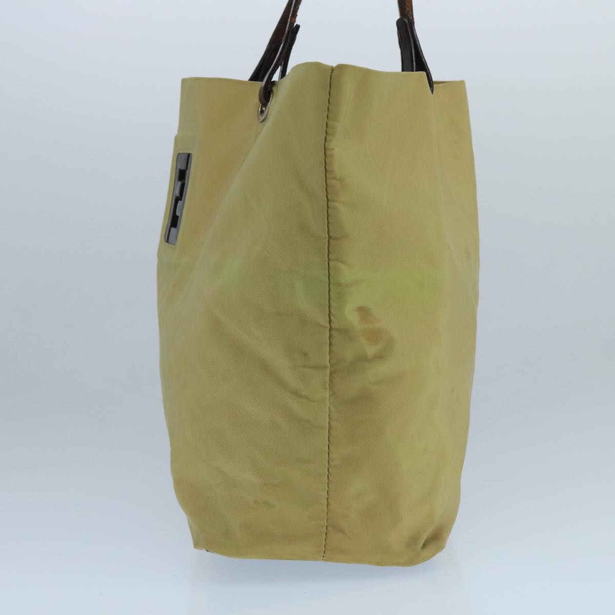FENDI Tote Bag Nylon Leather Beige Brown Silverbs20576