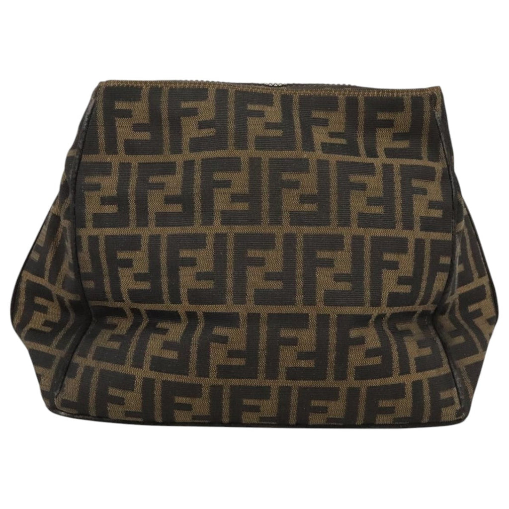 FENDI Zucca Canvas Hand Bag Brown Black Silverbs20582