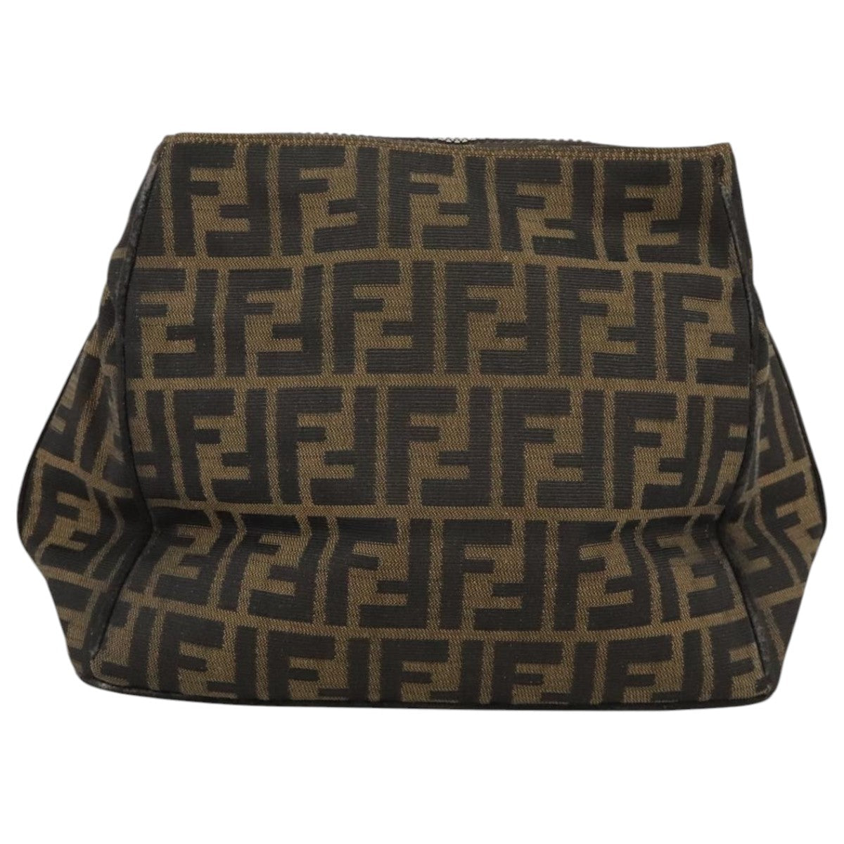 FENDI Zucca Canvas Hand Bag Brown Black Silverbs20582