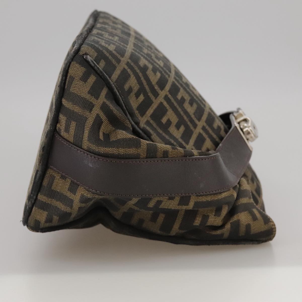 FENDI Zucca Canvas Hand Bag Brown Black Silverbs20582