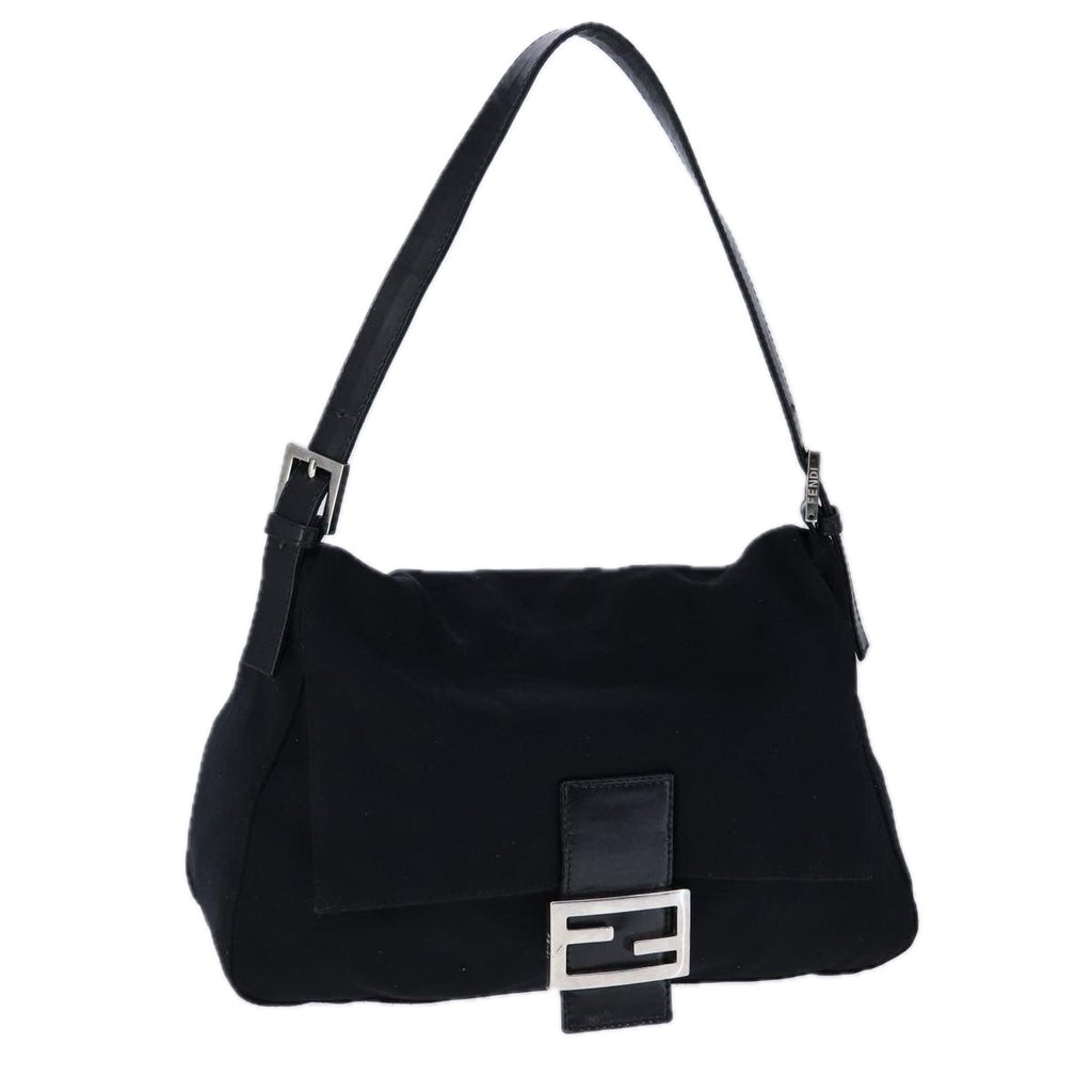 FENDI Mamma Baguette Shoulder Bag Nylon Leather Black Silverbs21311