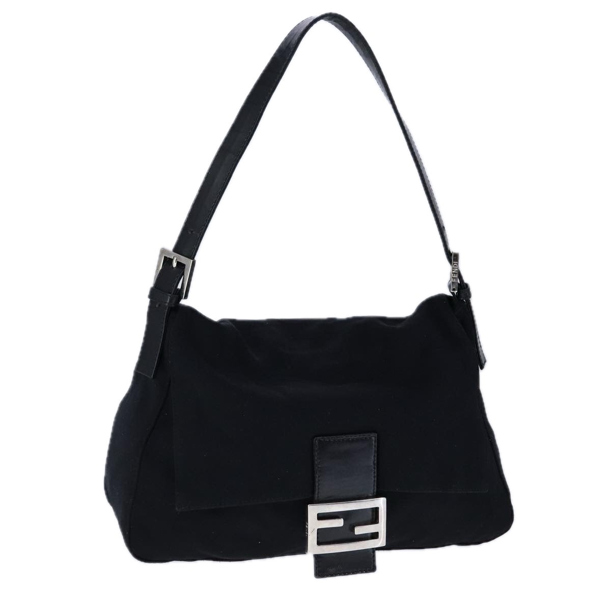 FENDI Mamma Baguette Shoulder Bag Nylon Leather Black Silverbs21311