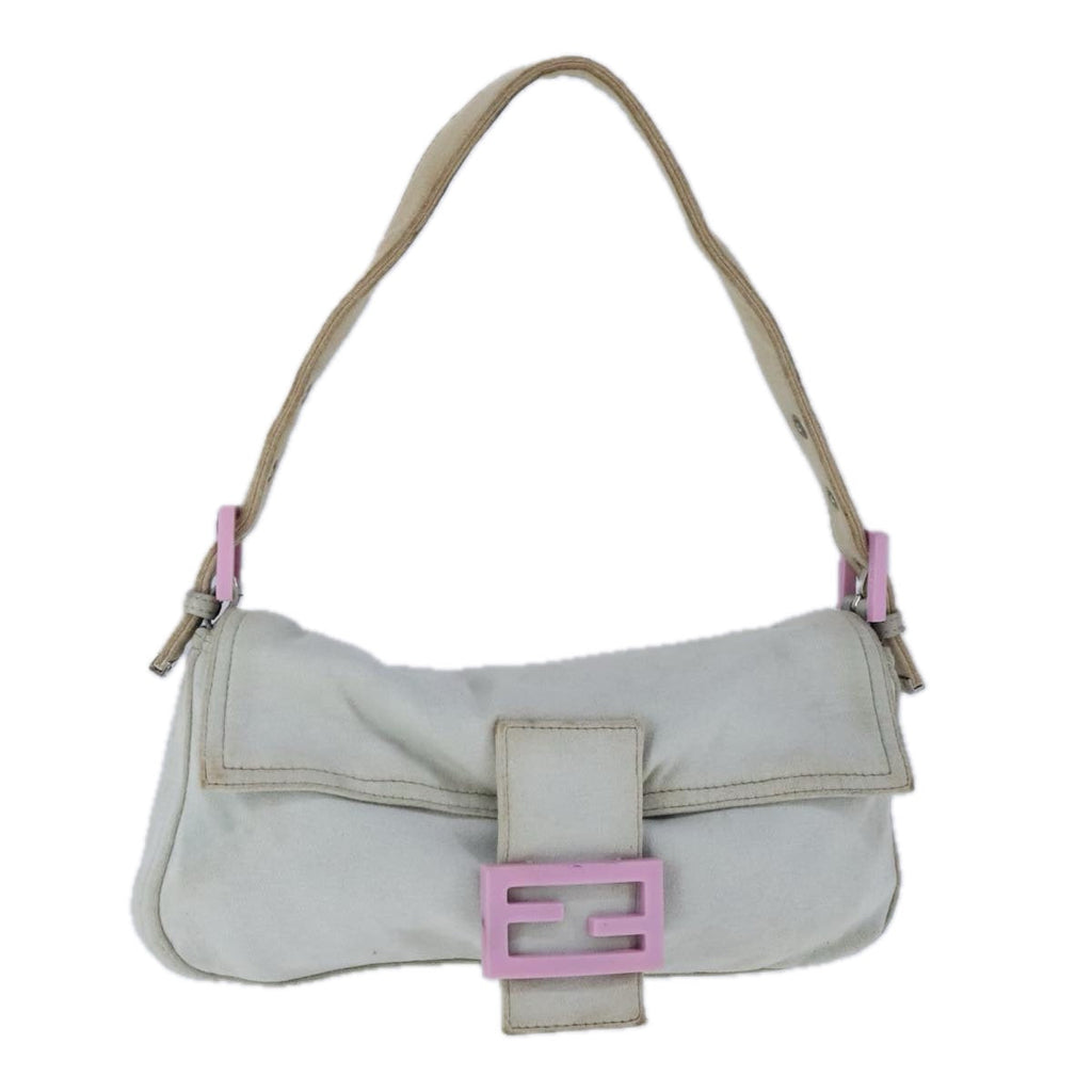 FENDI Mamma Baguette Shoulder Bag Nylon Gray Pinkbs21312