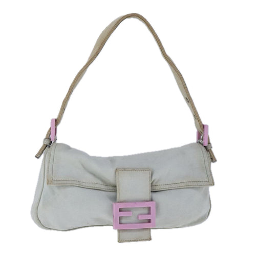 FENDI Mamma Baguette Shoulder Bag Nylon Gray Pinkbs21312