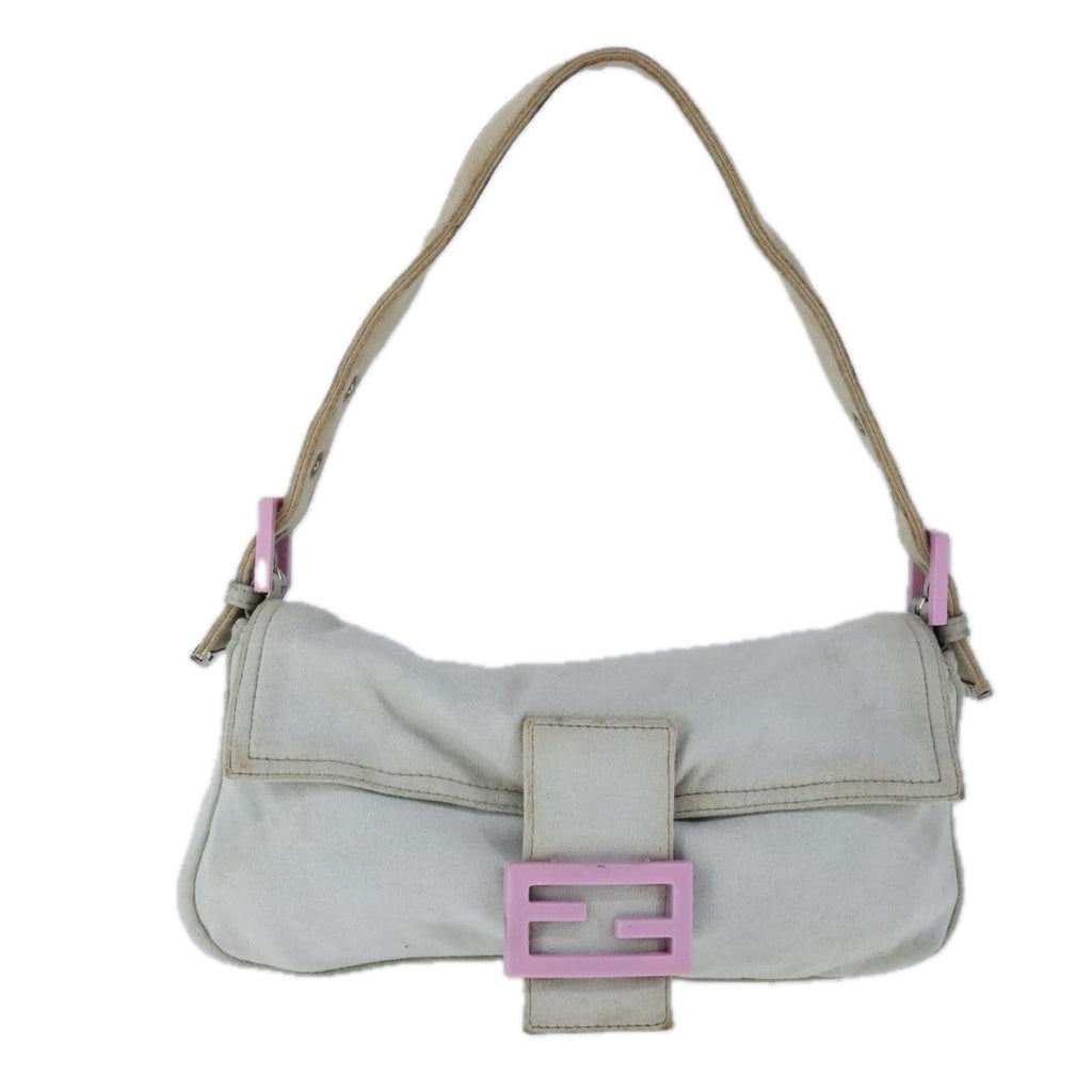 FENDI Mamma Baguette Shoulder Bag Nylon Gray Pinkbs21312