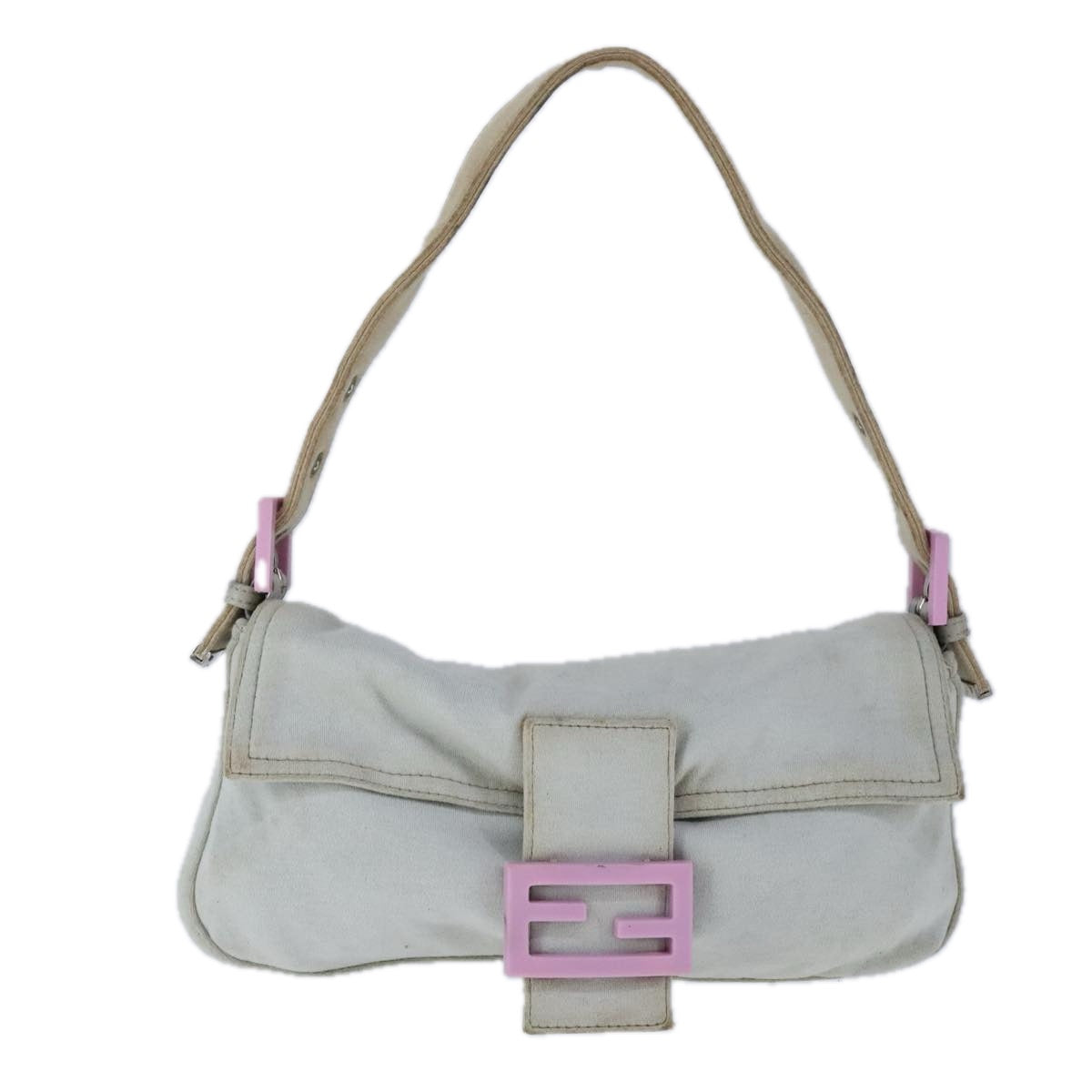 FENDI Mamma Baguette Shoulder Bag Nylon Gray Pinkbs21312