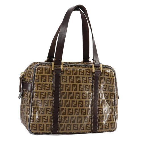 FENDI Zucchino Canvas Hand Bag Brown Goldbs21516