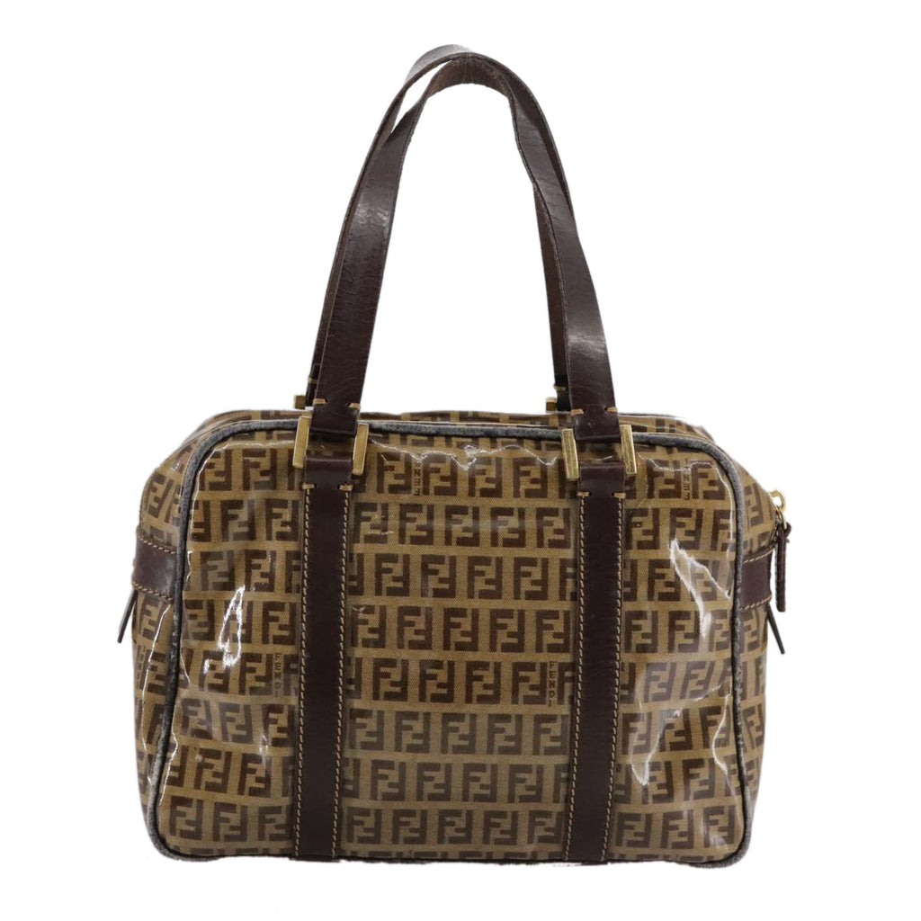 FENDI Zucchino Canvas Hand Bag Brown Goldbs21516