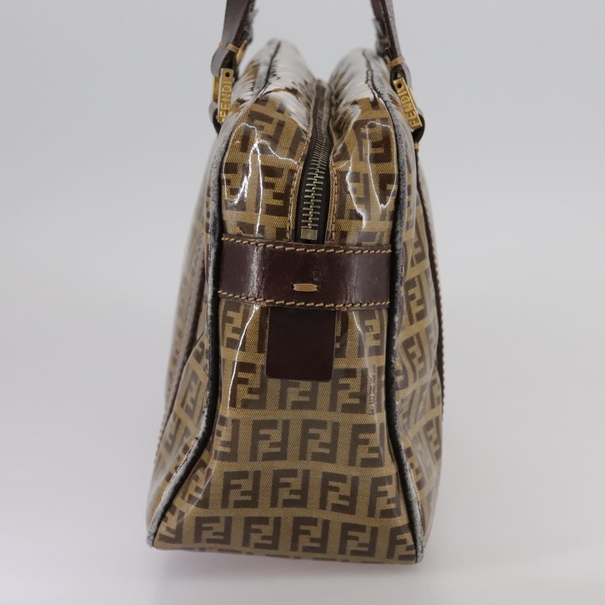FENDI Zucchino Canvas Hand Bag Brown Goldbs21516