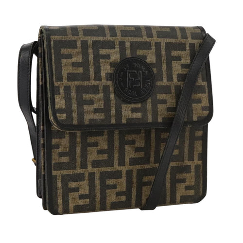 FENDI Zucca Canvas Shoulder Bag Brown Blackbs21574