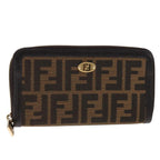 FENDI Zucca Canvas Long Wallet Black Brownbs21595