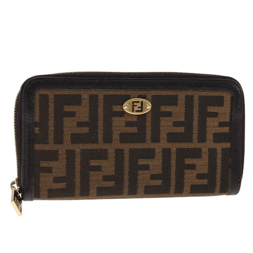 FENDI Zucca Canvas Long Wallet Black Brownbs21595