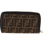 FENDI Zucca Canvas Long Wallet Black Brownbs21595