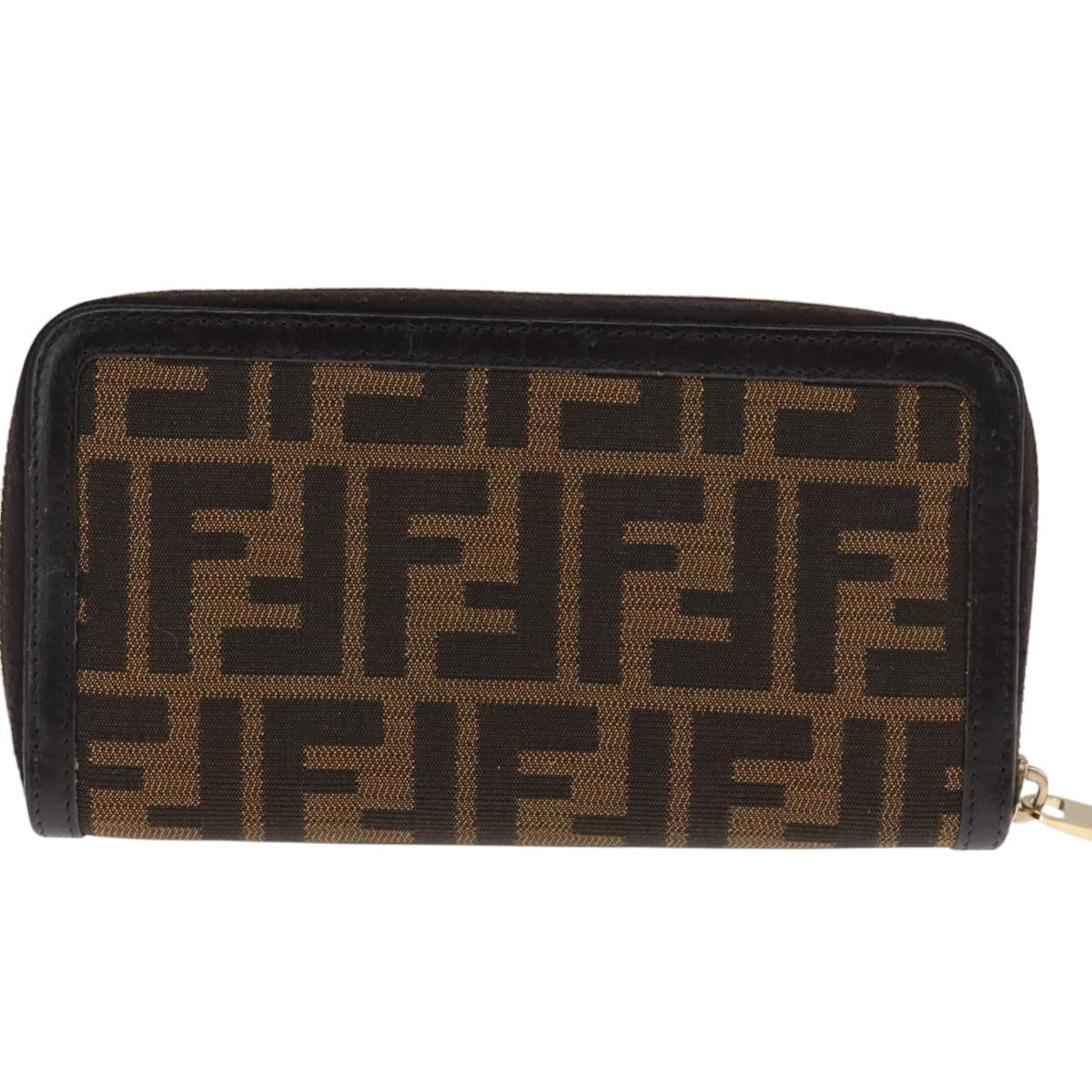 FENDI Zucca Canvas Long Wallet Black Brownbs21595