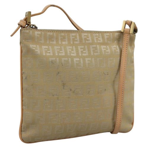 FENDI Zucchino Canvas Shoulder Bag Beige Goldbs21960