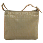 FENDI Zucchino Canvas Shoulder Bag Beige Goldbs21960