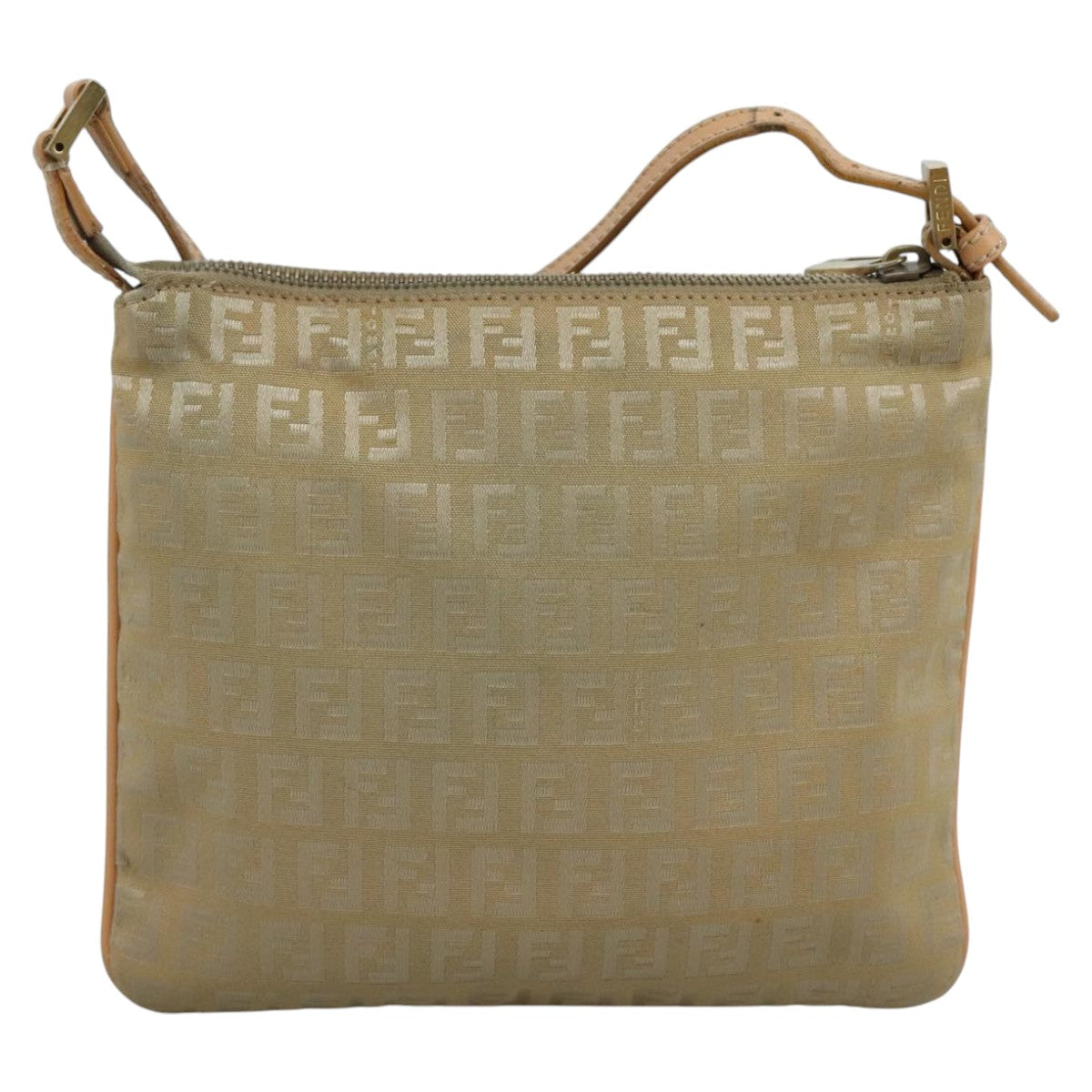 FENDI Zucchino Canvas Shoulder Bag Beige Goldbs21960