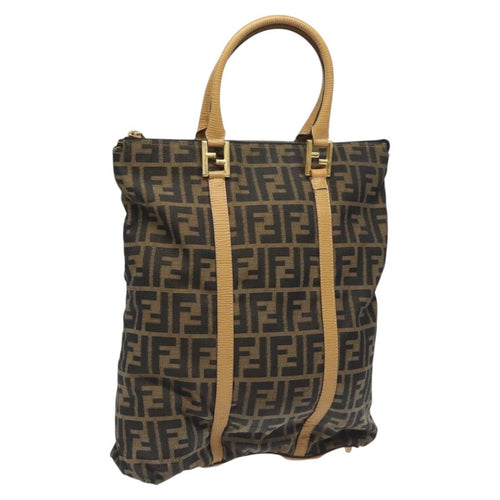 FENDI Zucca Canvas Tote Bag Brown Black goldbs22159
