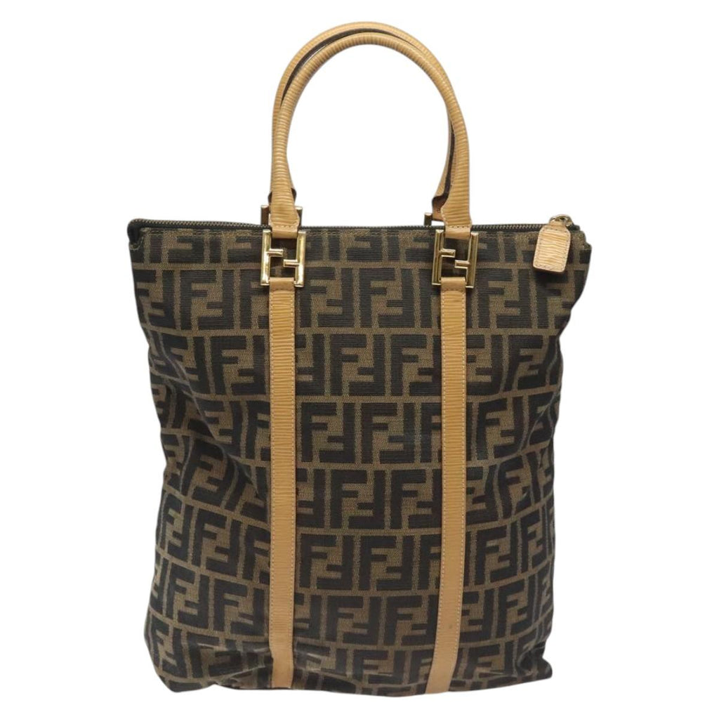 FENDI Zucca Canvas Tote Bag Brown Black goldbs22159