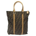 FENDI Zucca Canvas Tote Bag Brown Black goldbs22159