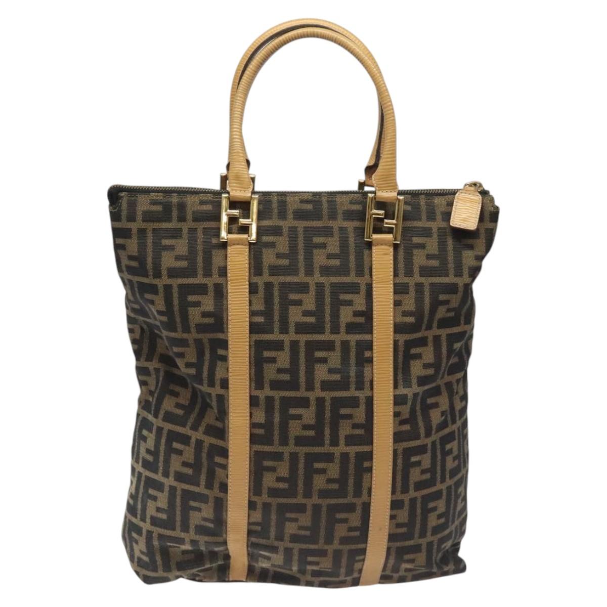 FENDI Zucca Canvas Tote Bag Brown Black goldbs22159