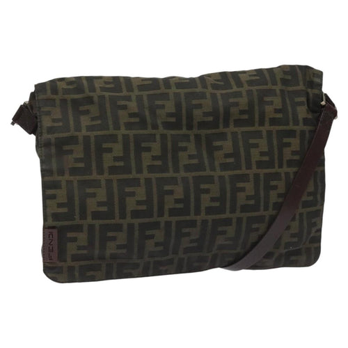 FENDI Zucca Canvas Shoulder Bag Brown Black Silverbs22190