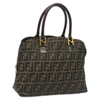FENDI Zucca Canvas Hand Bag Brown Black goldbs22363