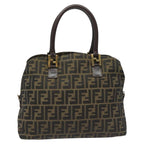 FENDI Zucca Canvas Hand Bag Brown Black goldbs22363