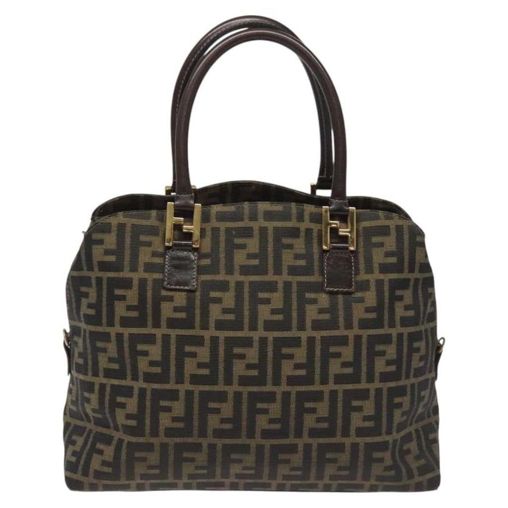 FENDI Zucca Canvas Hand Bag Brown Black goldbs22363