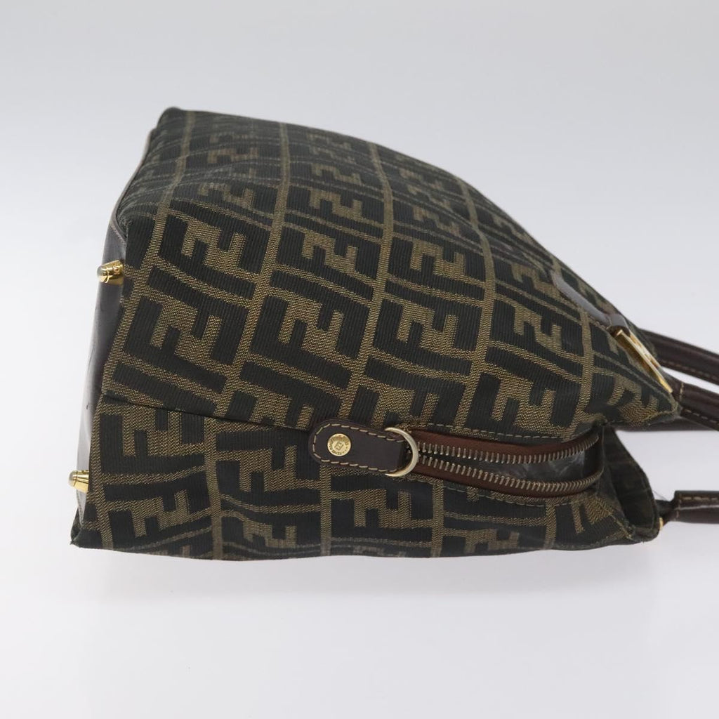 FENDI Zucca Canvas Hand Bag Brown Black goldbs22363