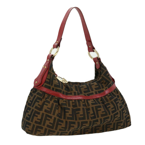 FENDI Zucca Canvas Shoulder Bag Brown Blackbs2858