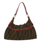 FENDI Zucca Canvas Shoulder Bag Brown Blackbs2858
